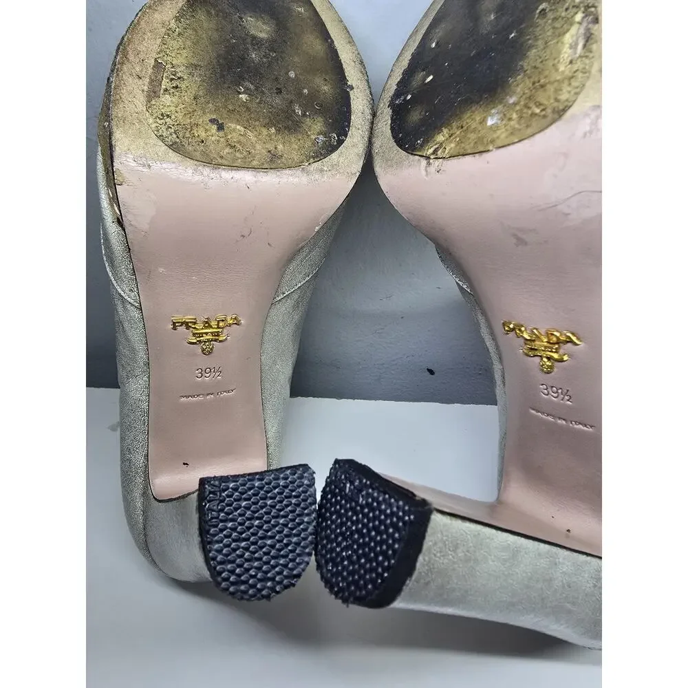 Gray Prada Mary Jane peep toe pumps sz 39.5 /8.5